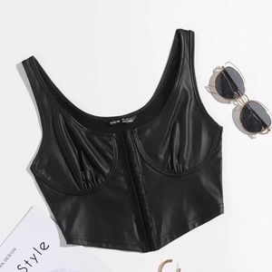 black faux leather corset style top